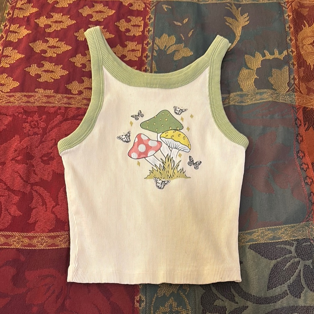 Full Tilt White and Green Floral Tank Top
